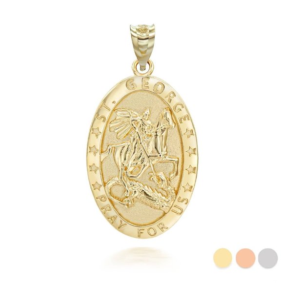 10K Solid Gold St. Saint George Pray for Us and The Dragon Pendant Charm